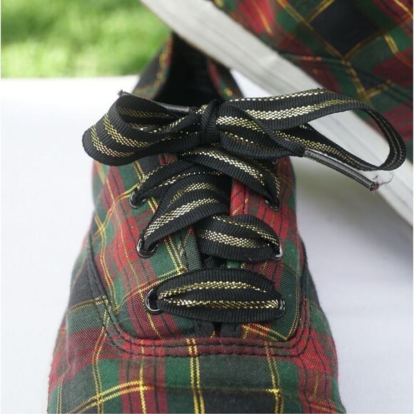 Vintage 90s Keds Red Green Christmas Plaid Sneakers - Picture 7 of 11